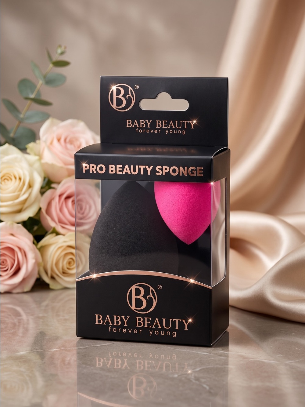 Baby Beauty Pro Beauty Sponge Makeup Blender Pink & Black Latex Free New